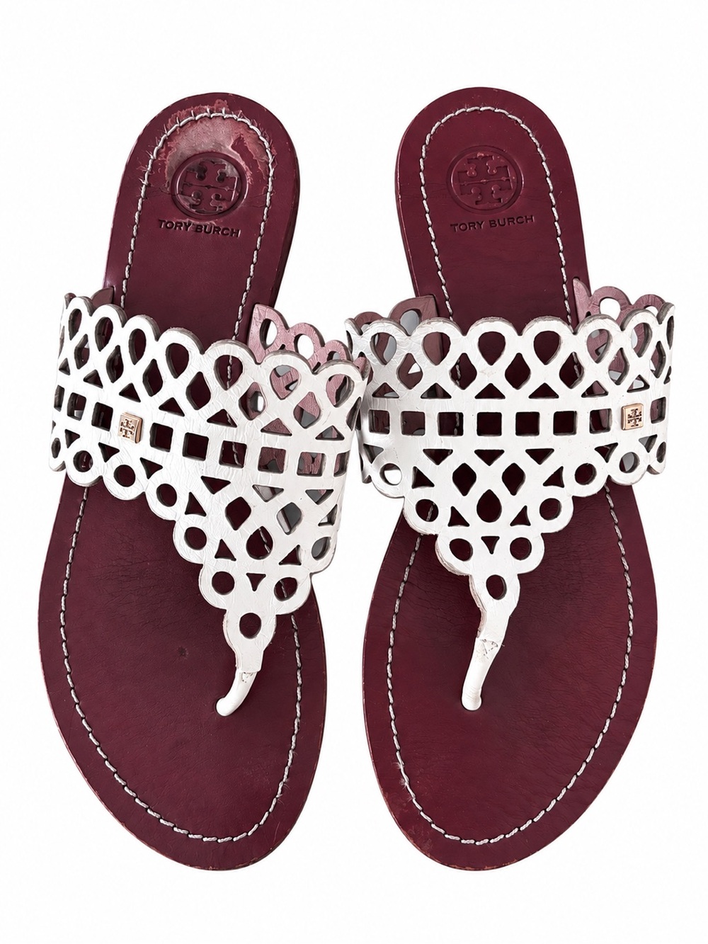 Tory Burch White Cutout Thong Sandals Approx. Women’s 7–7.5